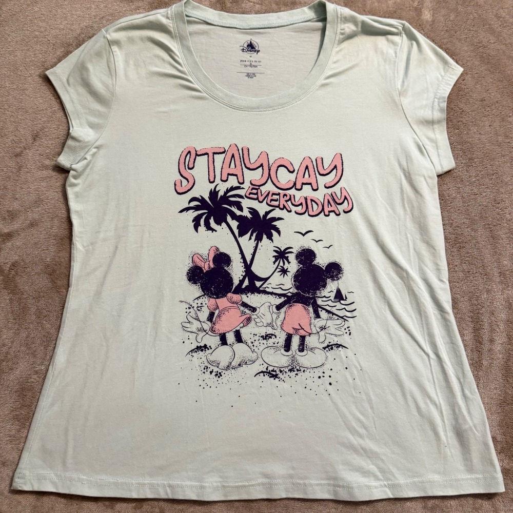 Disney Mickey Minnie Mouse Staycay Everyday Graphic T-Shirt Mint Green Medium